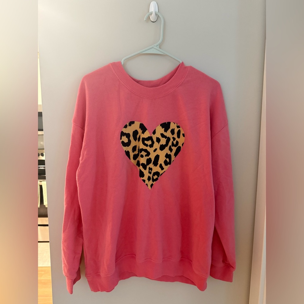 Fifth Sun Pink Sweatshirt with Leopard Heart